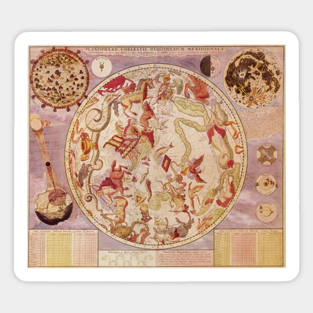 Vintage Constellations of the Southern Sky by Carel Allard, 1706 Sticker by MasterpieceCafe